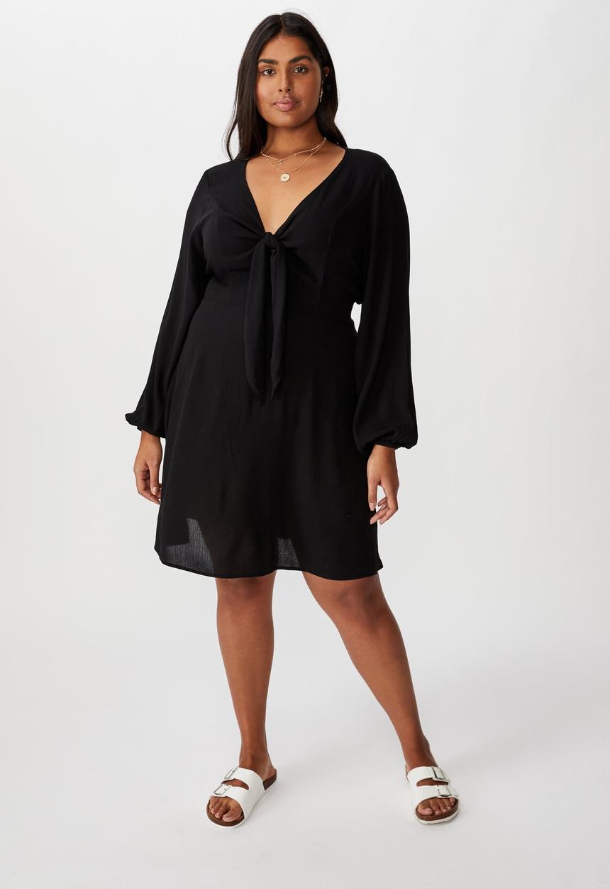 Cotton On - Curve woven alena tie front mini dress - black