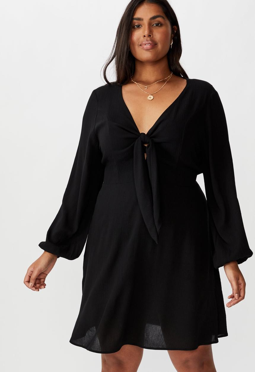 Cotton On - Curve woven alena tie front mini dress - black