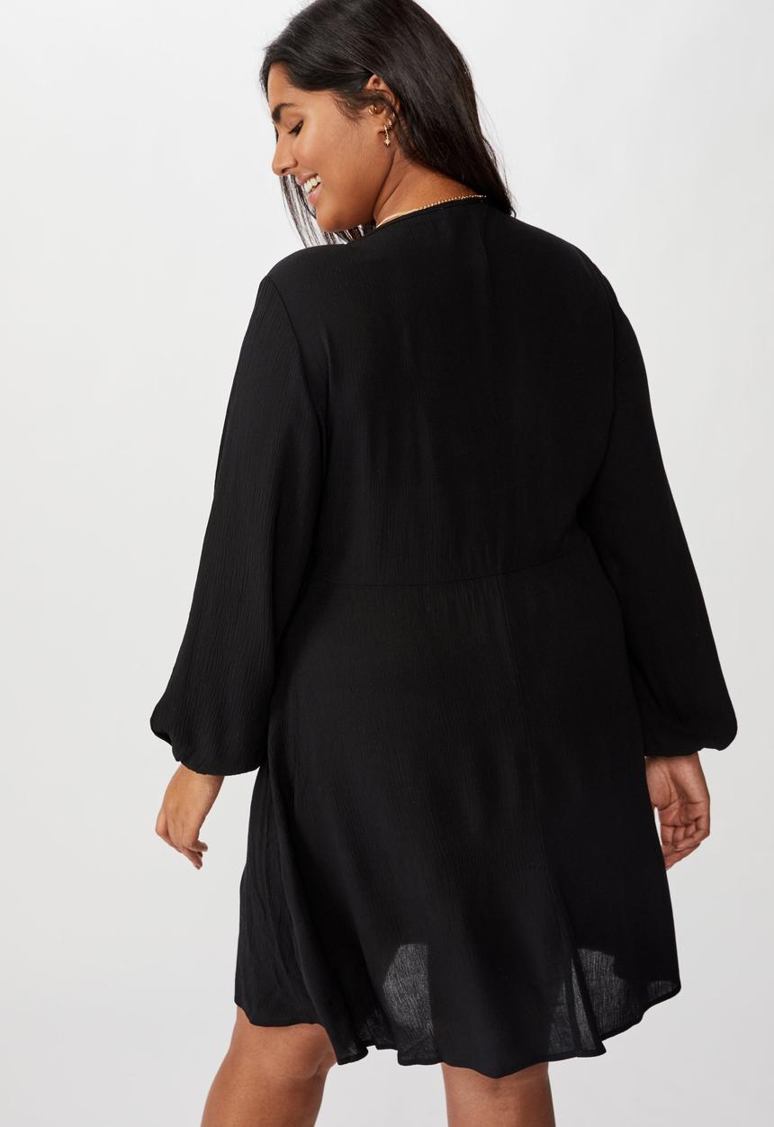 Cotton On - Curve woven alena tie front mini dress - black