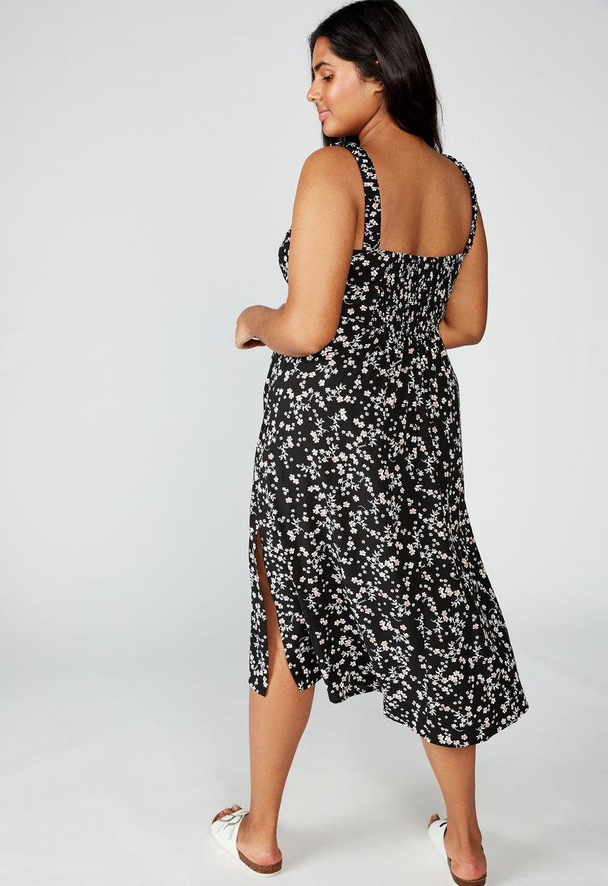 Cotton On - Curve woven melanie midi slip dress millie floral - black & white 