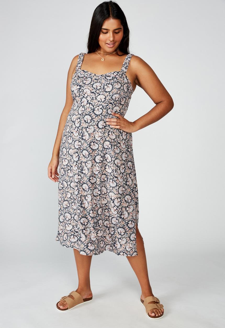 Cotton On - Curve woven melanie midi slip dress jane paisley - multi 