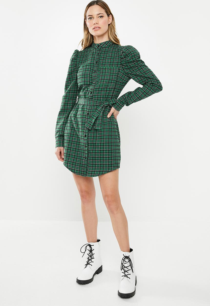 Missguided - Checked belted dress - green & black