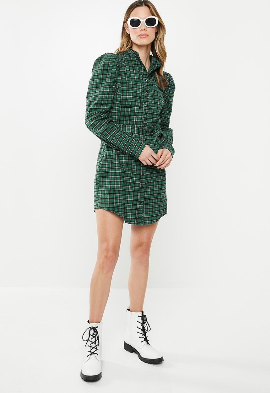 Missguided - Checked belted dress - green & black