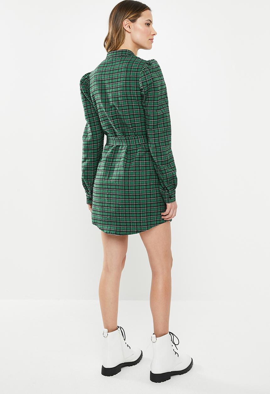 Missguided - Checked belted dress - green & black