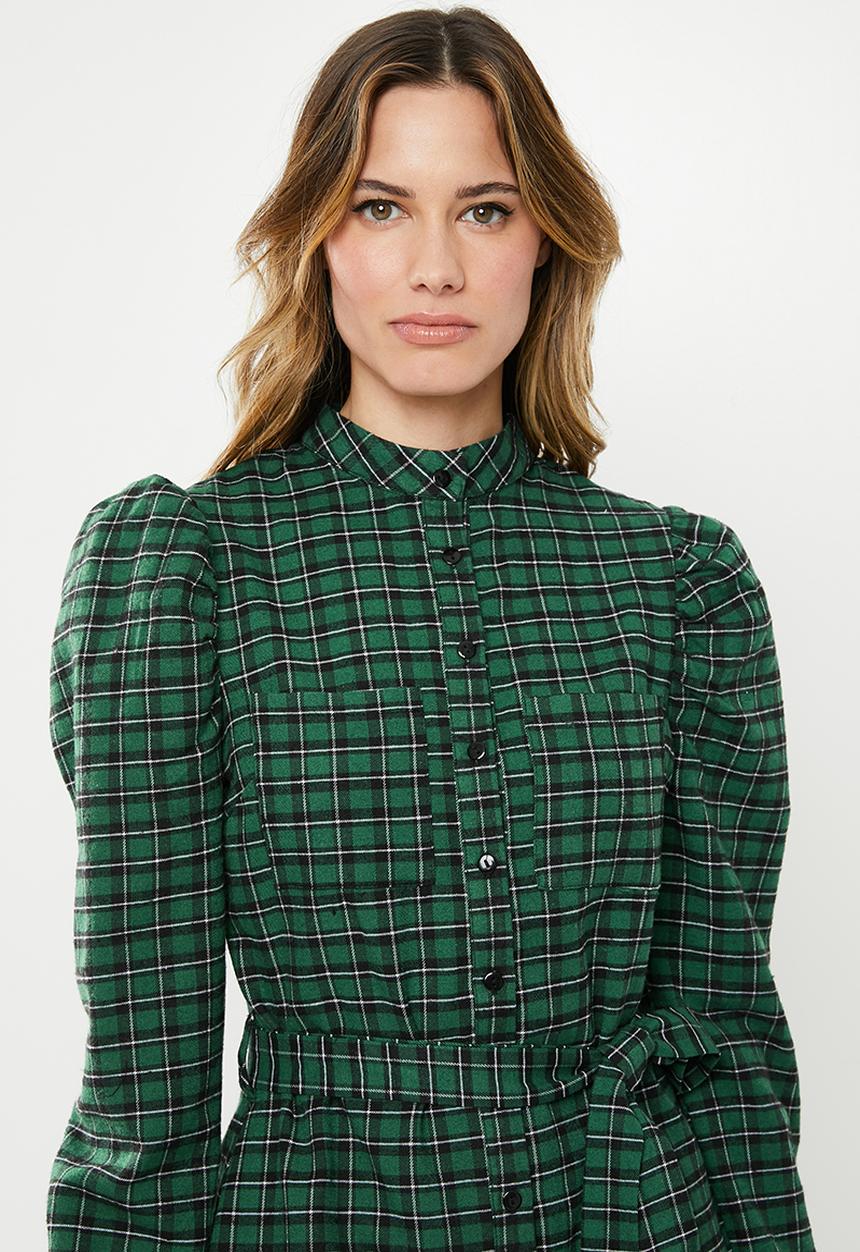 Missguided - Checked belted dress - green & black