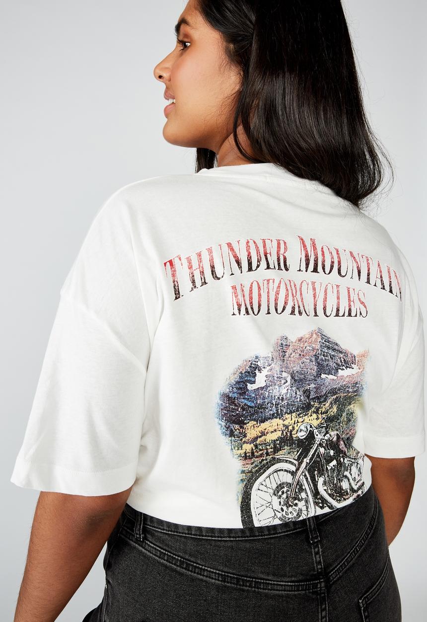 Cotton On - Curve oversized graphic tee thunder mountain - cream