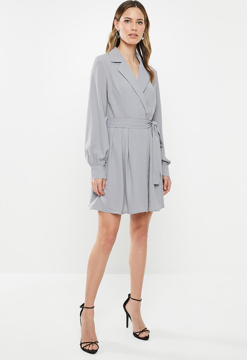 Missguided - Tie belt collar skater dress - grey