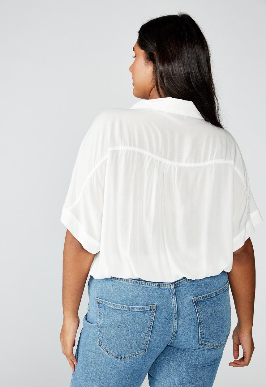 Cotton On - Curve epic tie front short sleeve shirt - white