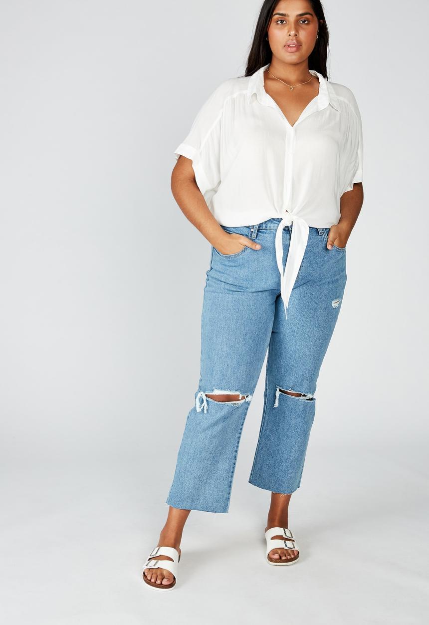 Cotton On - Curve epic tie front short sleeve shirt - white