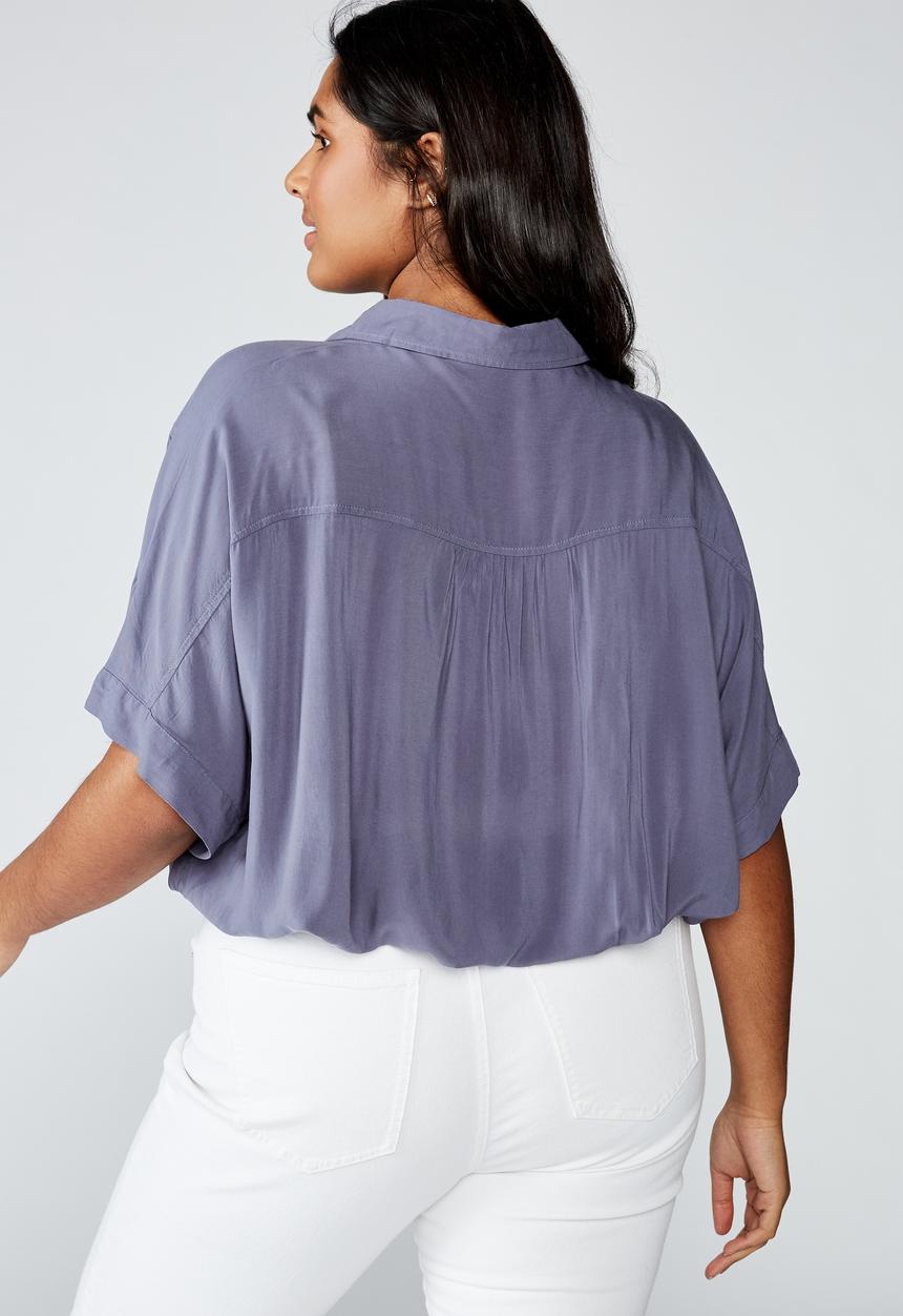 Cotton On - Curve epic tie front short sleeve shirt - purple 