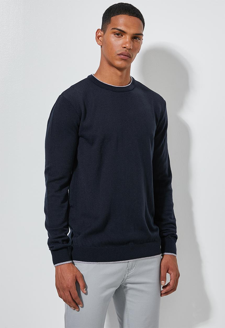 Superbalist - Lightweight tipped crew neck knit - navy