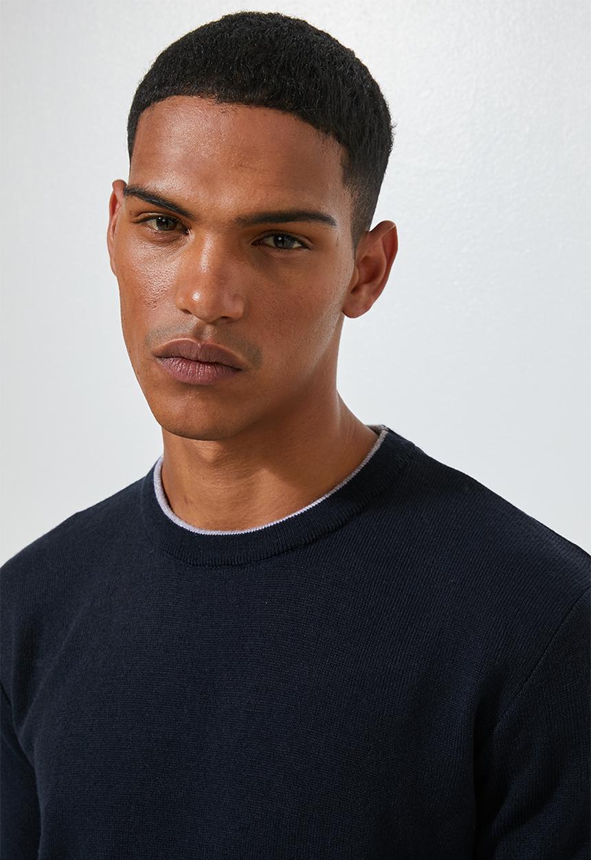 Superbalist - Lightweight tipped crew neck knit - navy