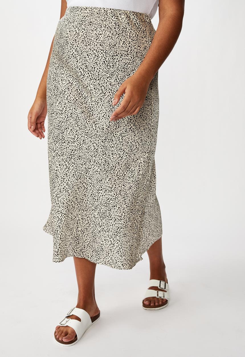 Cotton On - Curve belle midi skirt naalie spot - black & cream