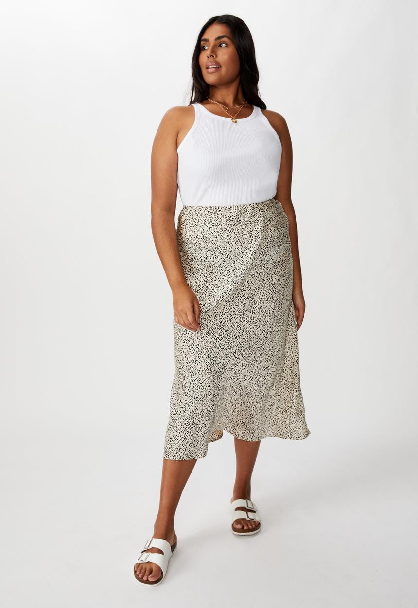 Cotton On - Curve belle midi skirt naalie spot - black & cream