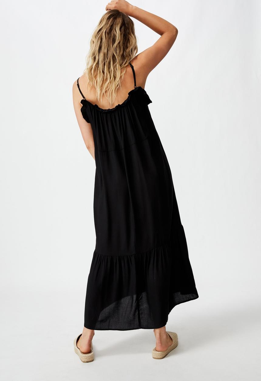 Cotton On - Woven serena straight neck midi dress - black