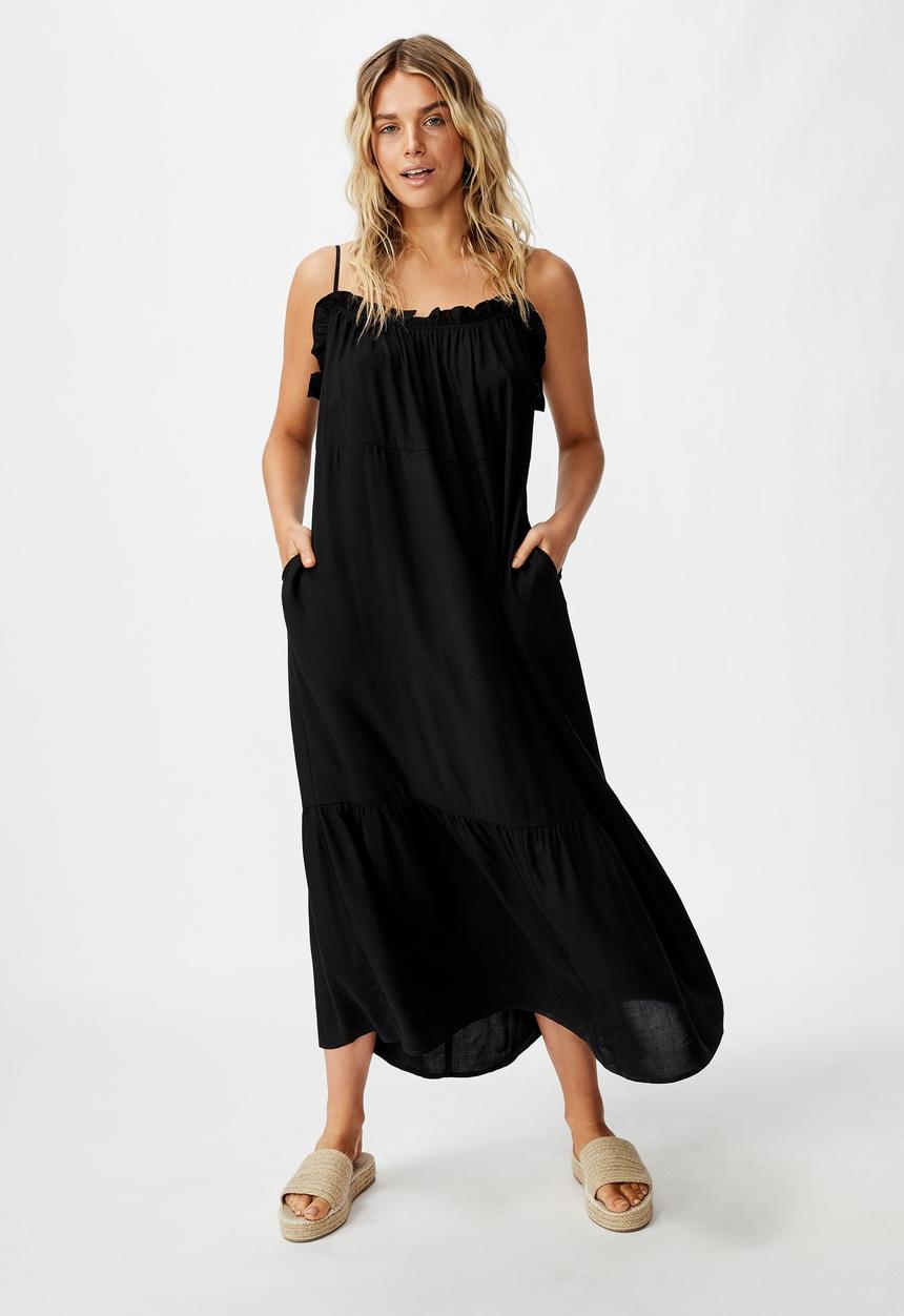 Cotton On - Woven serena straight neck midi dress - black