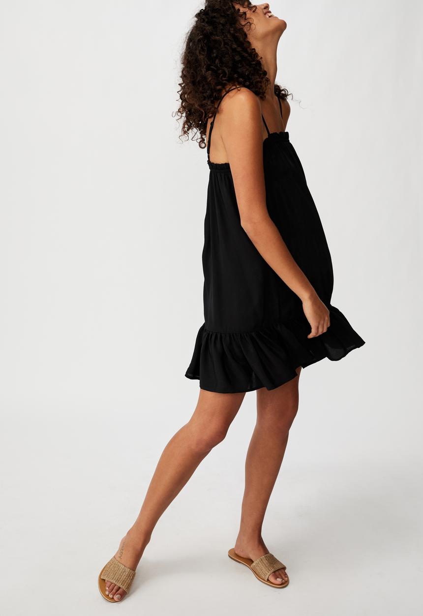 Cotton On - Woven Louise drop hem mini dress - black