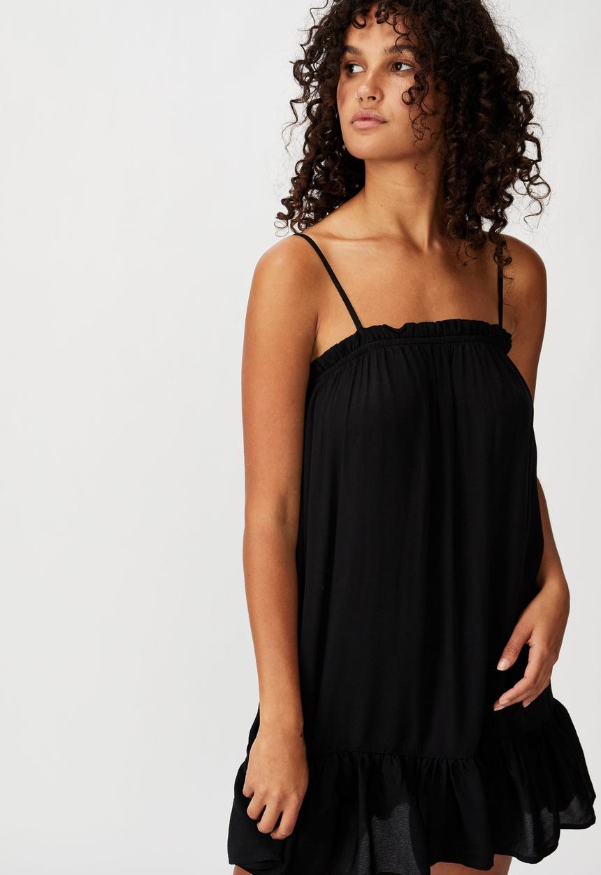 Cotton On - Woven Louise drop hem mini dress - black