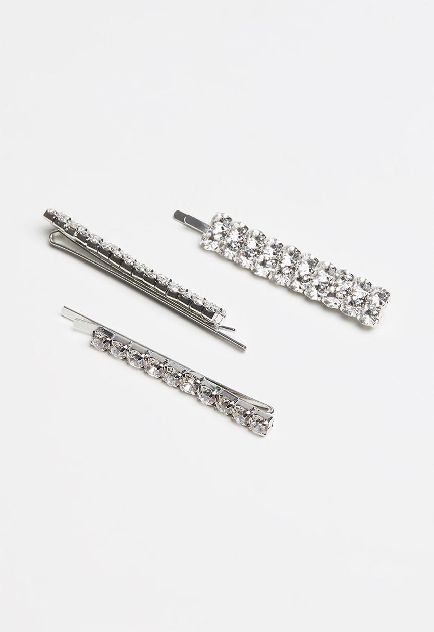 Superbalist - 3 pack diamante hair slide set - silver