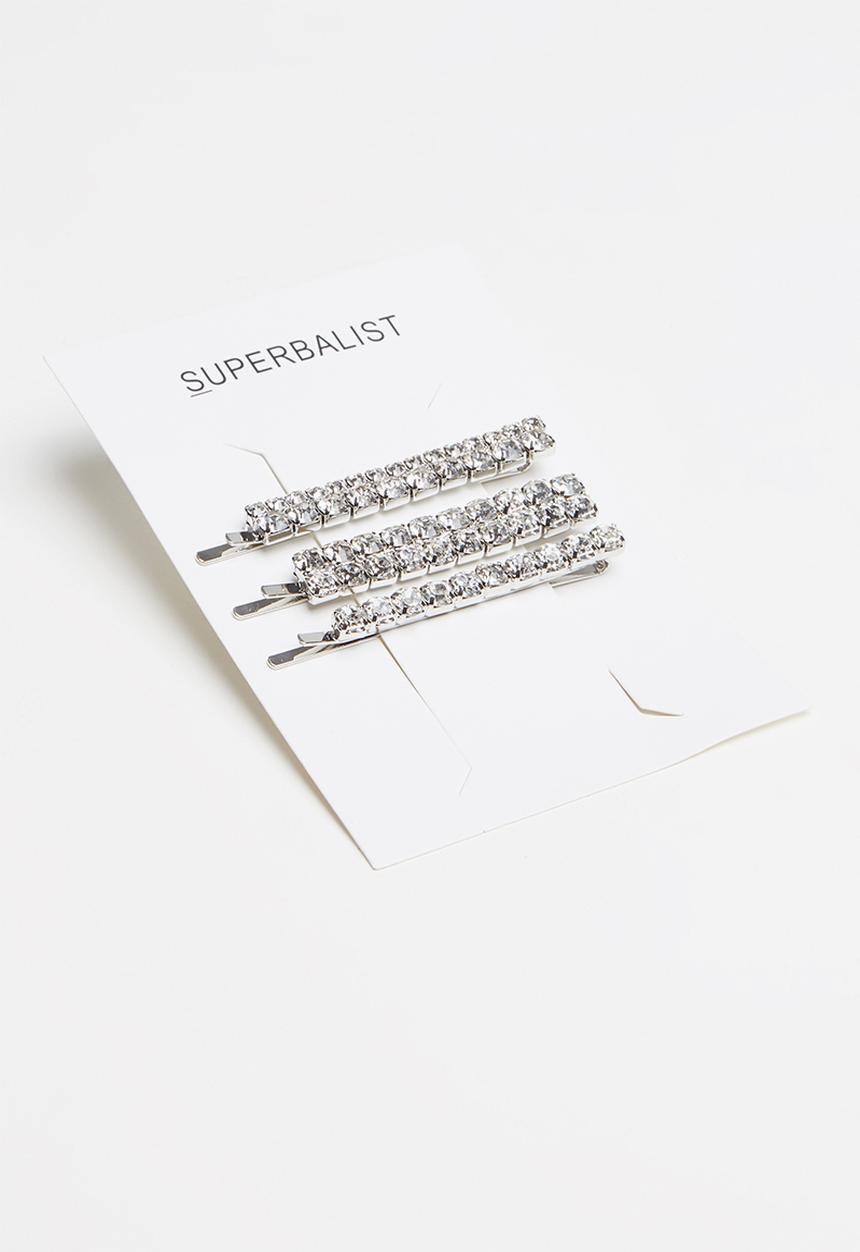 Superbalist - 3 pack diamante hair slide set - silver