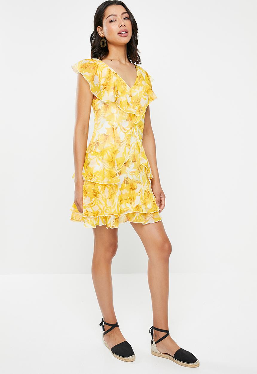 Cotton On - Woven paris ruffle mini dress - yellow & white