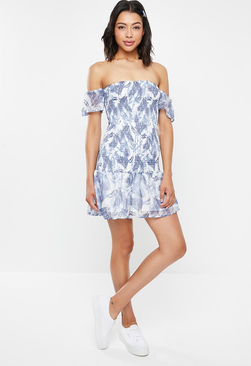Cotton On - Woven pia shirred mini dress -  blue & white