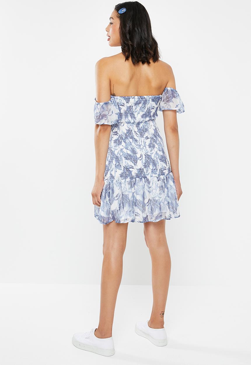Cotton On - Woven pia shirred mini dress -  blue & white