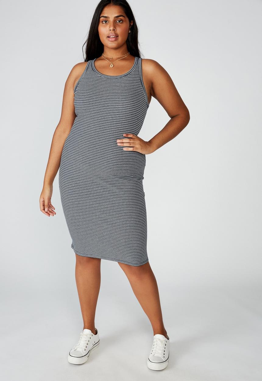Cotton On - Curve kirsty racerback bodycon midi dress mini molly - black & white 
