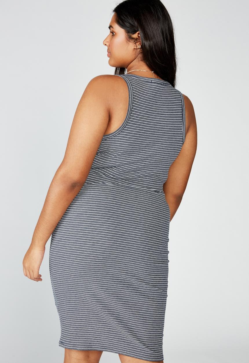 Cotton On - Curve kirsty racerback bodycon midi dress mini molly - black & white 