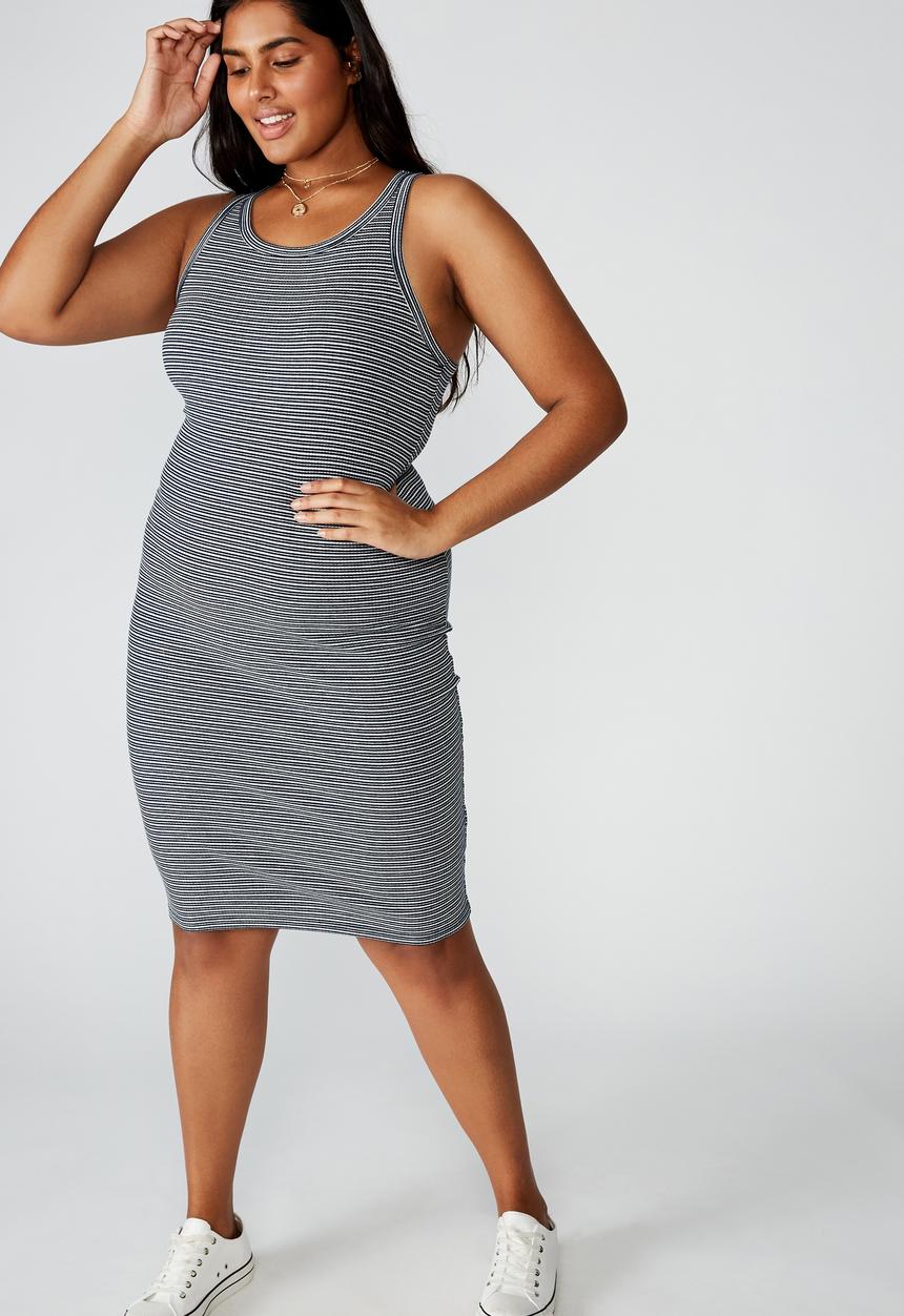 Cotton On - Curve kirsty racerback bodycon midi dress mini molly - black & white 