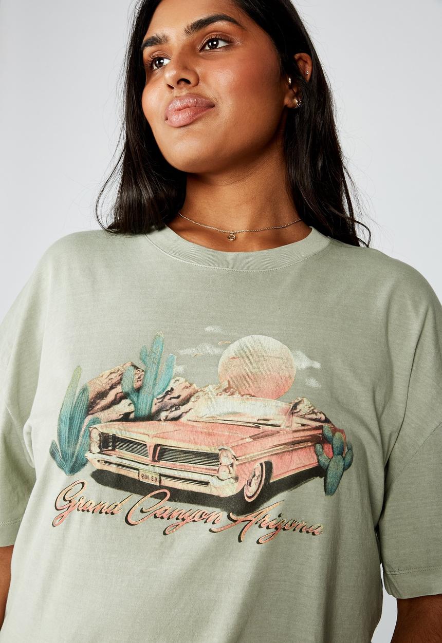 Cotton On - Curve oversized graphic tee grand canyon - khaki