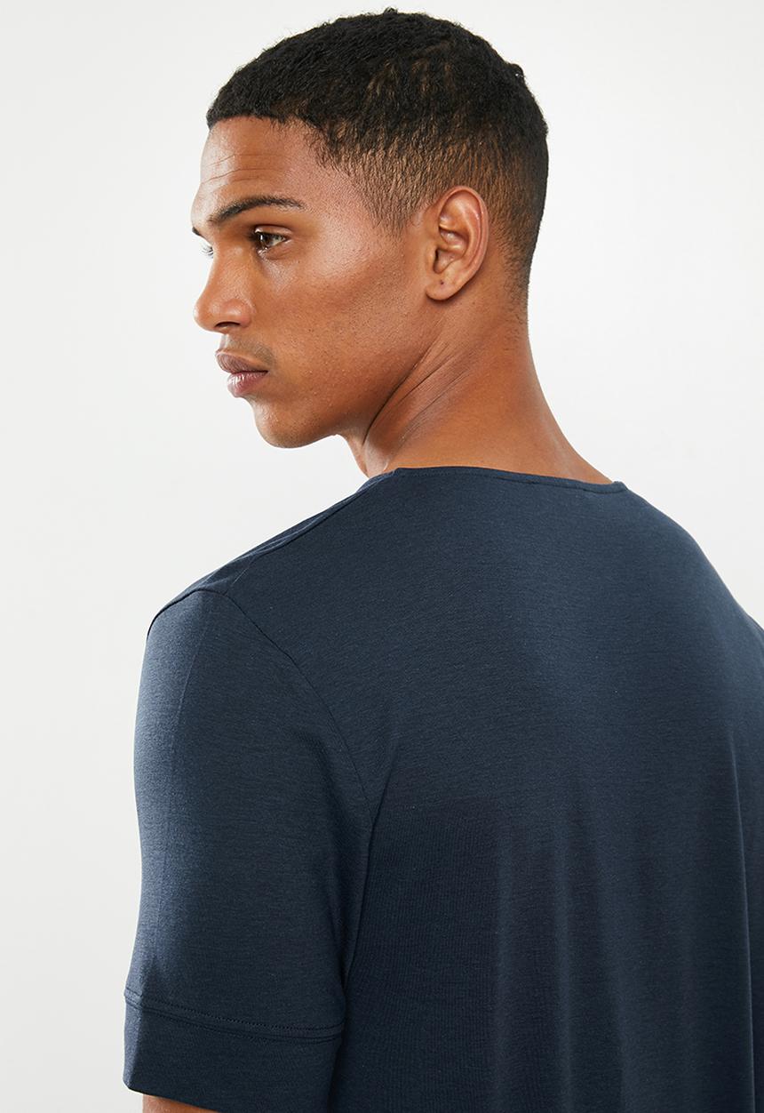 Selected Homme - Amos split neck tee - blue