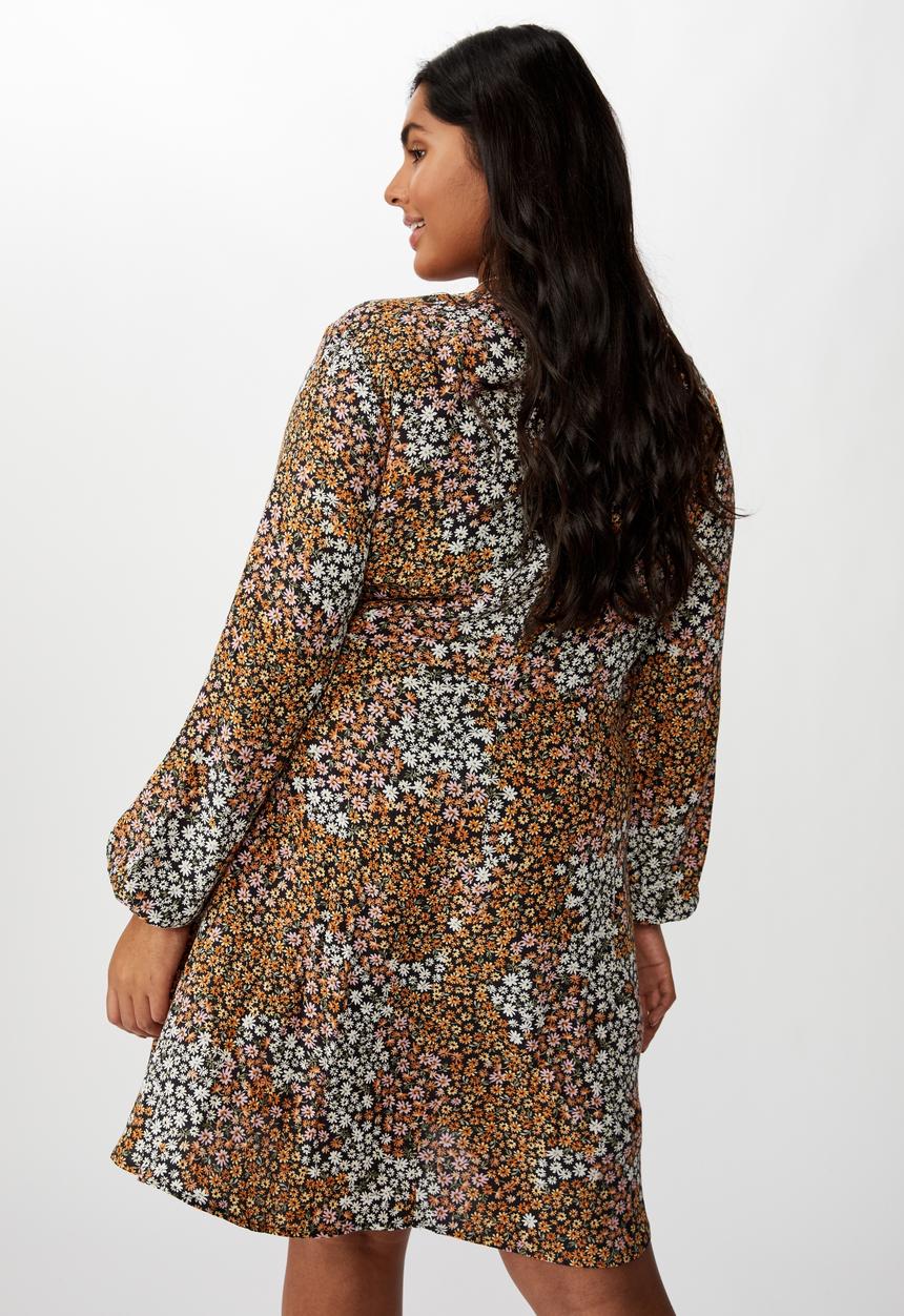 Cotton On - Curve woven Alena tie front mini dress mandy multi ditsy - multi