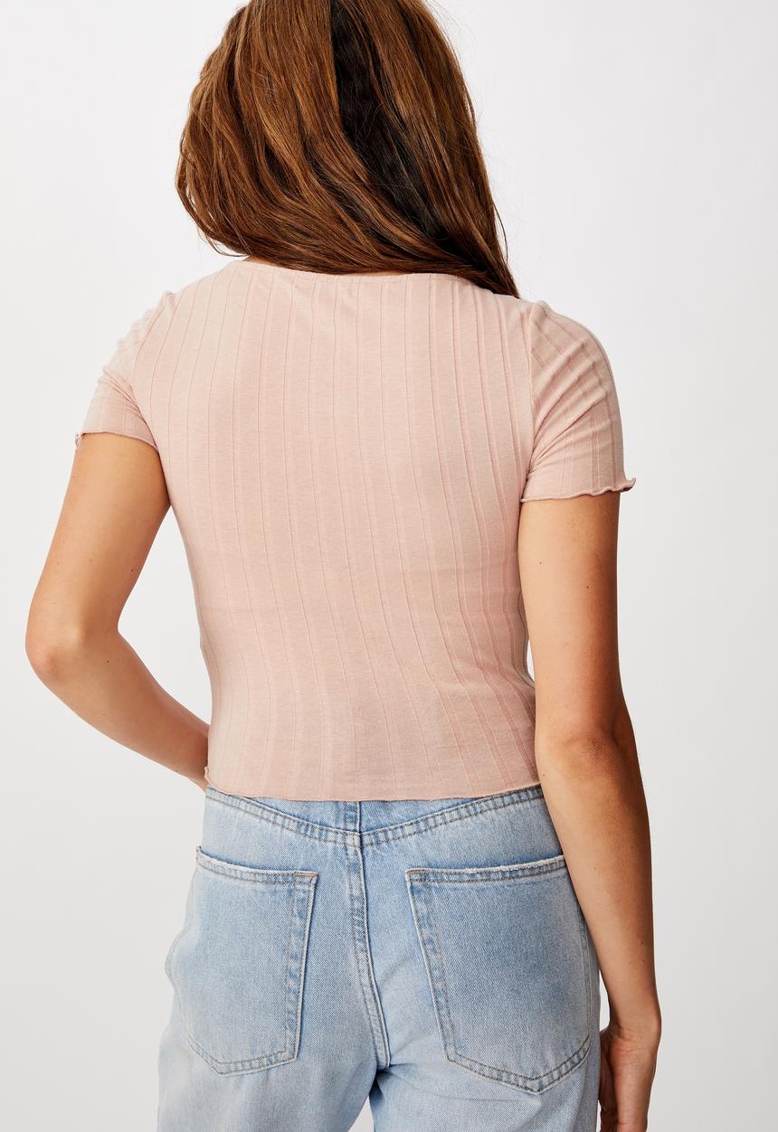 Cotton On - Tatum square neck wide rib short sleeve top - pink