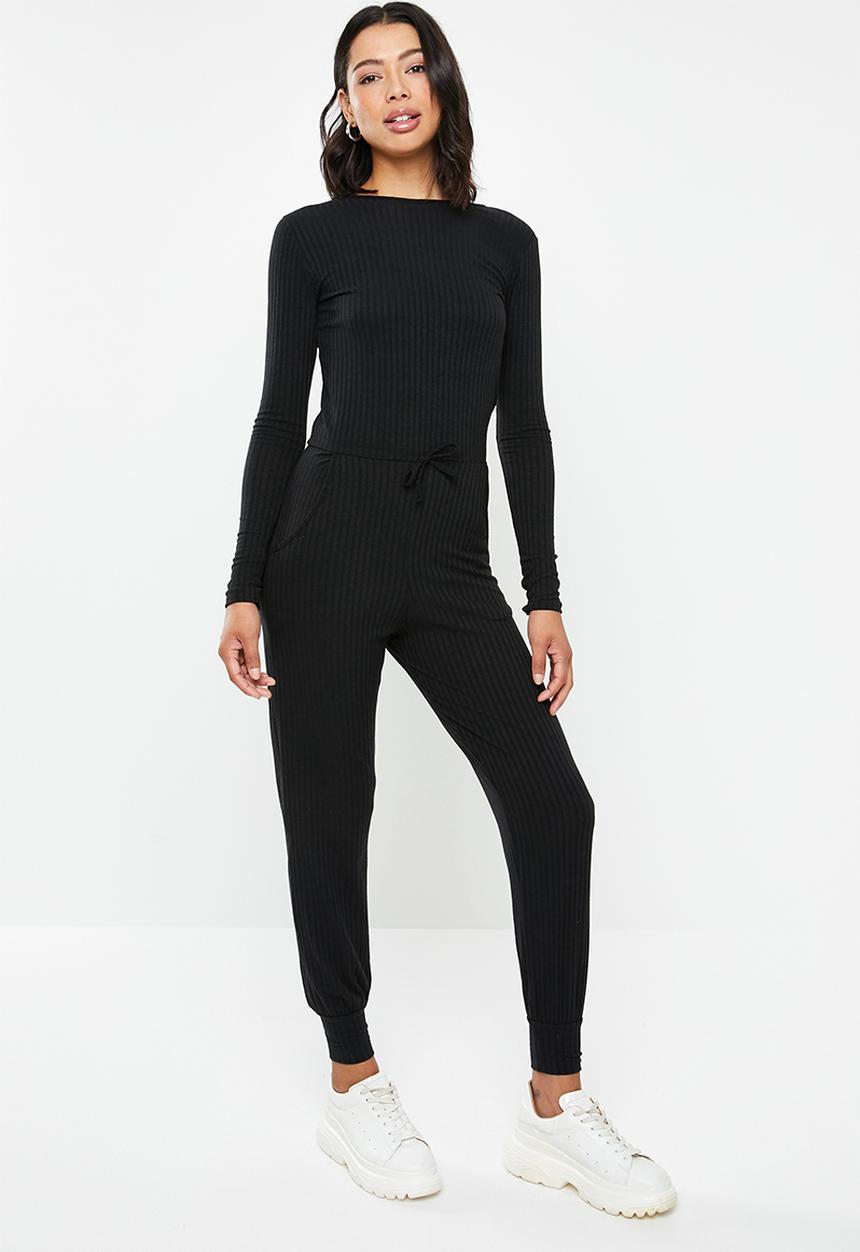 Missguided - Rib pocket jogger tie waist jumpsuit - black