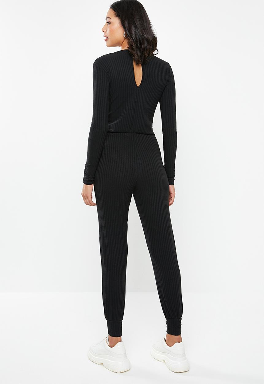 Missguided - Rib pocket jogger tie waist jumpsuit - black