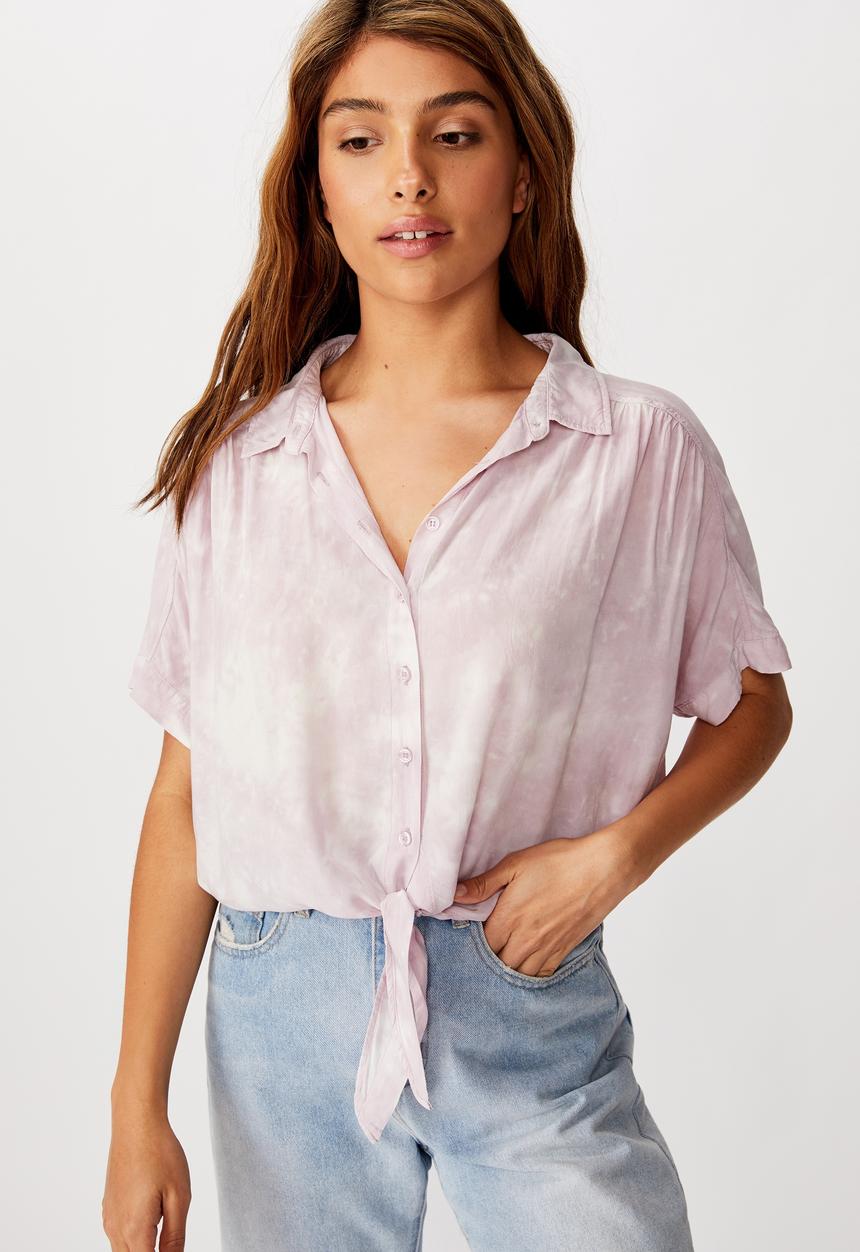 Cotton On - Epic tie front short sleeve shirt - lilac