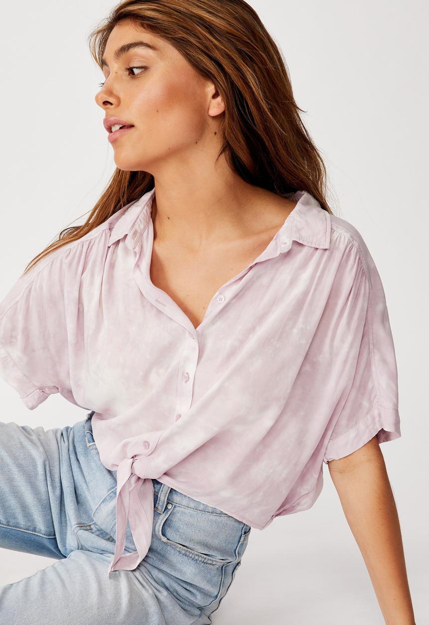 Cotton On - Epic tie front short sleeve shirt - lilac
