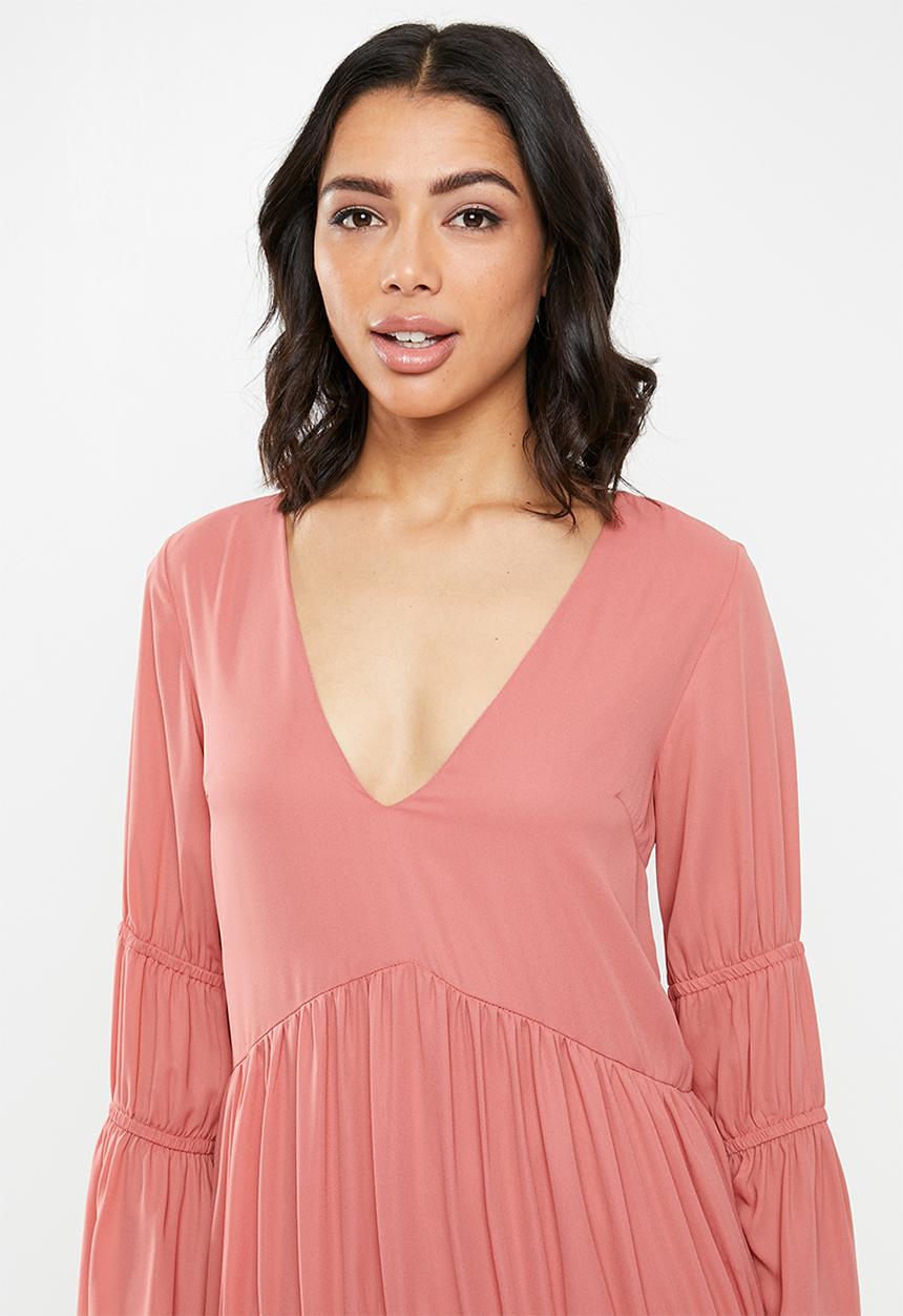Missguided - V neck tiered smock dress - pink