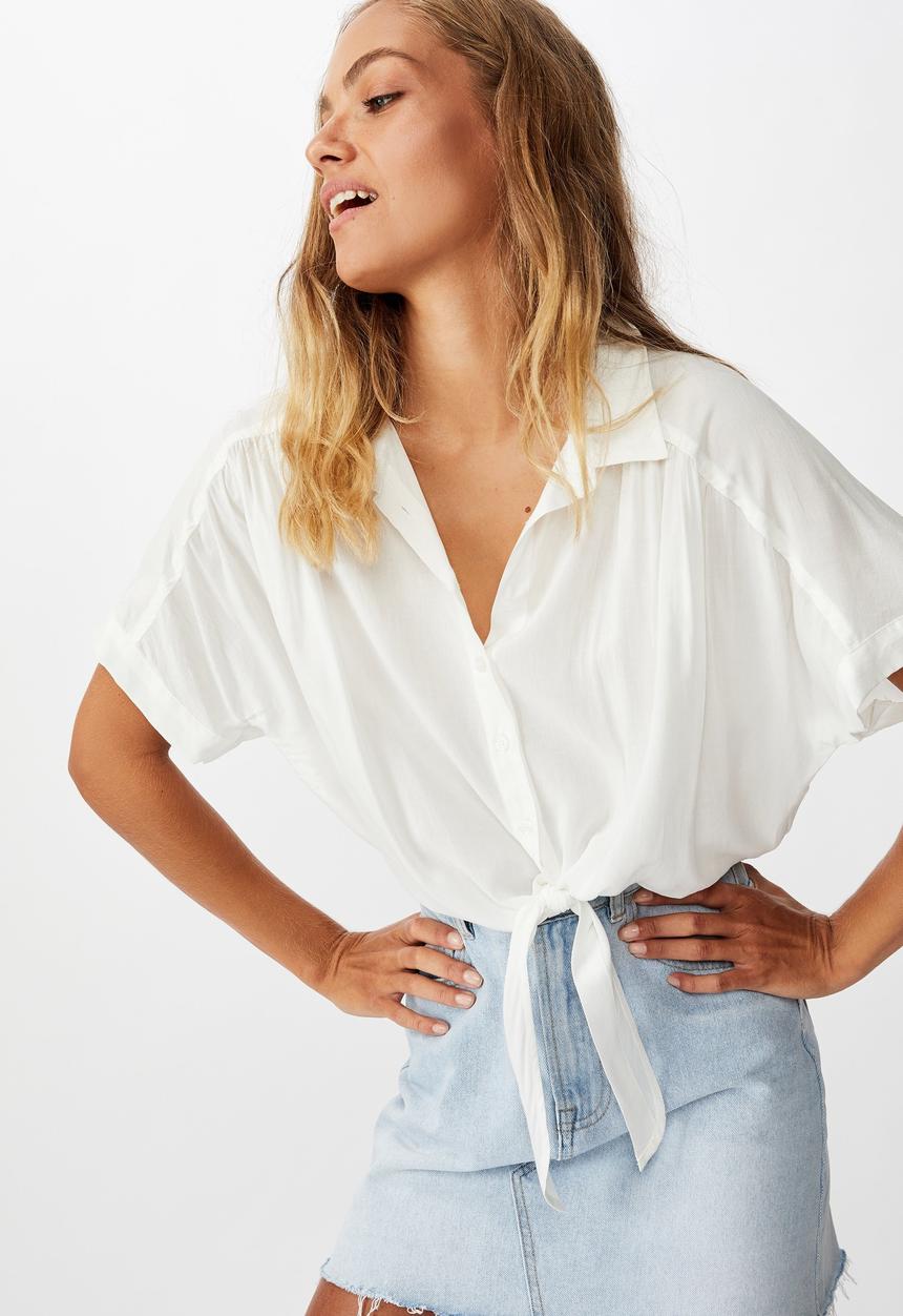 Cotton On - Epic tie front short sleeve shirt - white