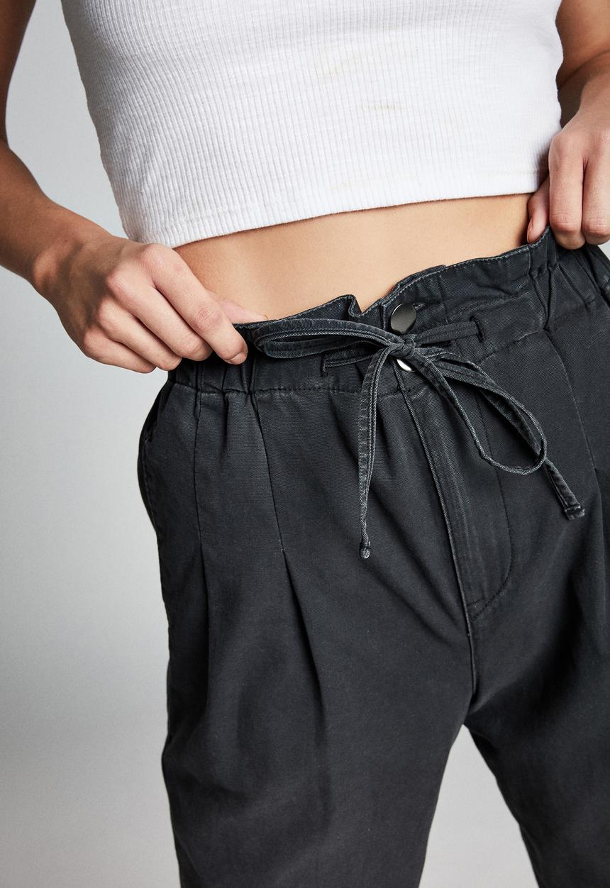 Cotton On - Paperbag pants - washed black