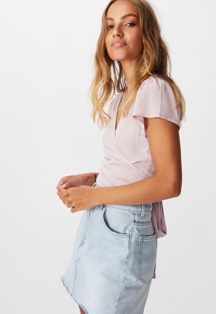 Cotton On - Summer nights wrap short sleeve blouse - purple