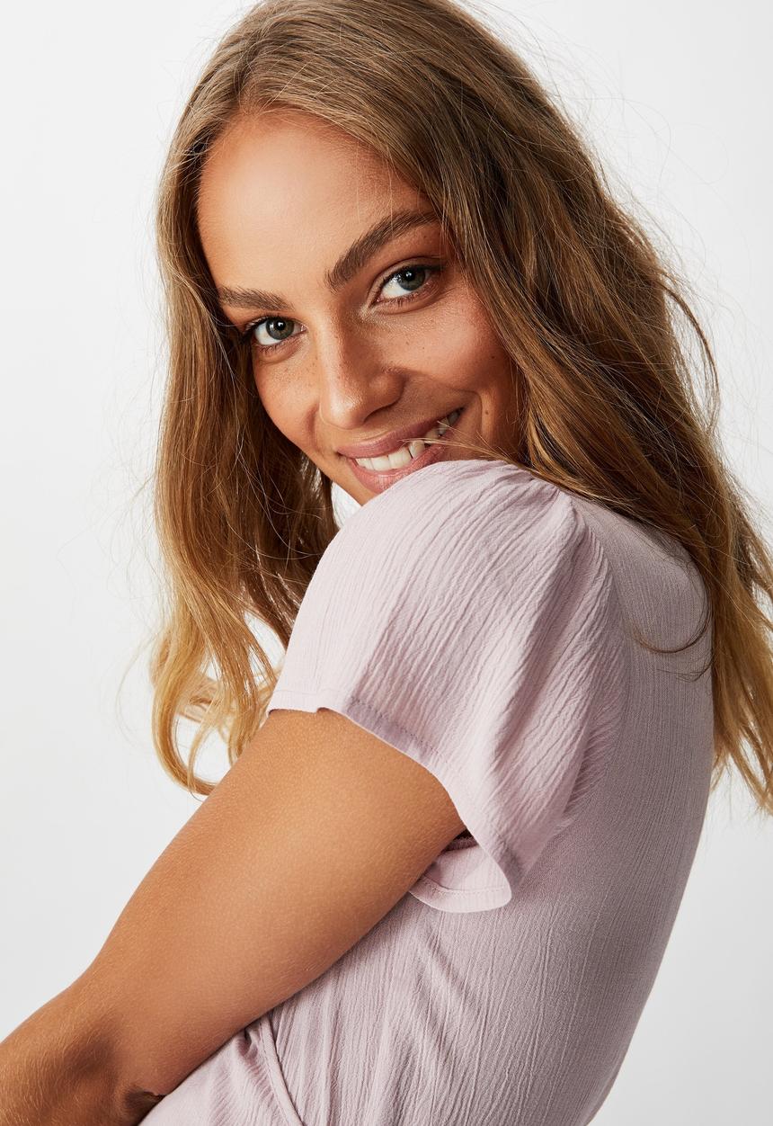 Cotton On - Summer nights wrap short sleeve blouse - purple