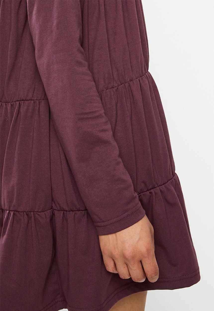 Missguided - Jersey tiered long sleeve smock dress - burgundy
