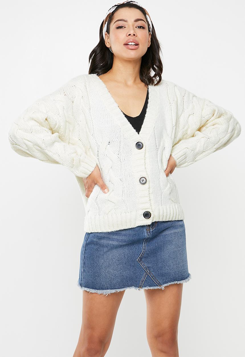 Missguided - Knitted cable cardi co-ord - white
