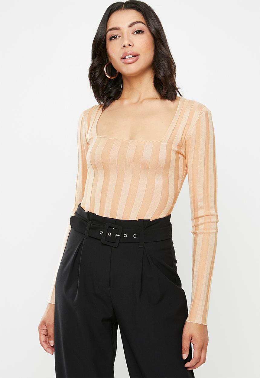 Missguided - Square neck extreme rib bodysuit - peach