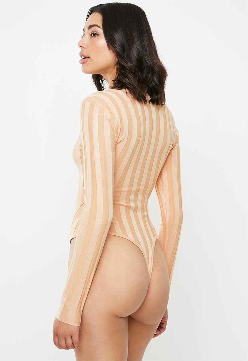 Missguided - Square neck extreme rib bodysuit - peach