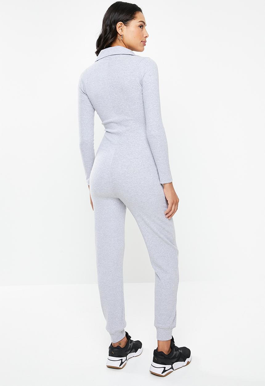Missguided - Zip collared ribbed jumpsuit - grey