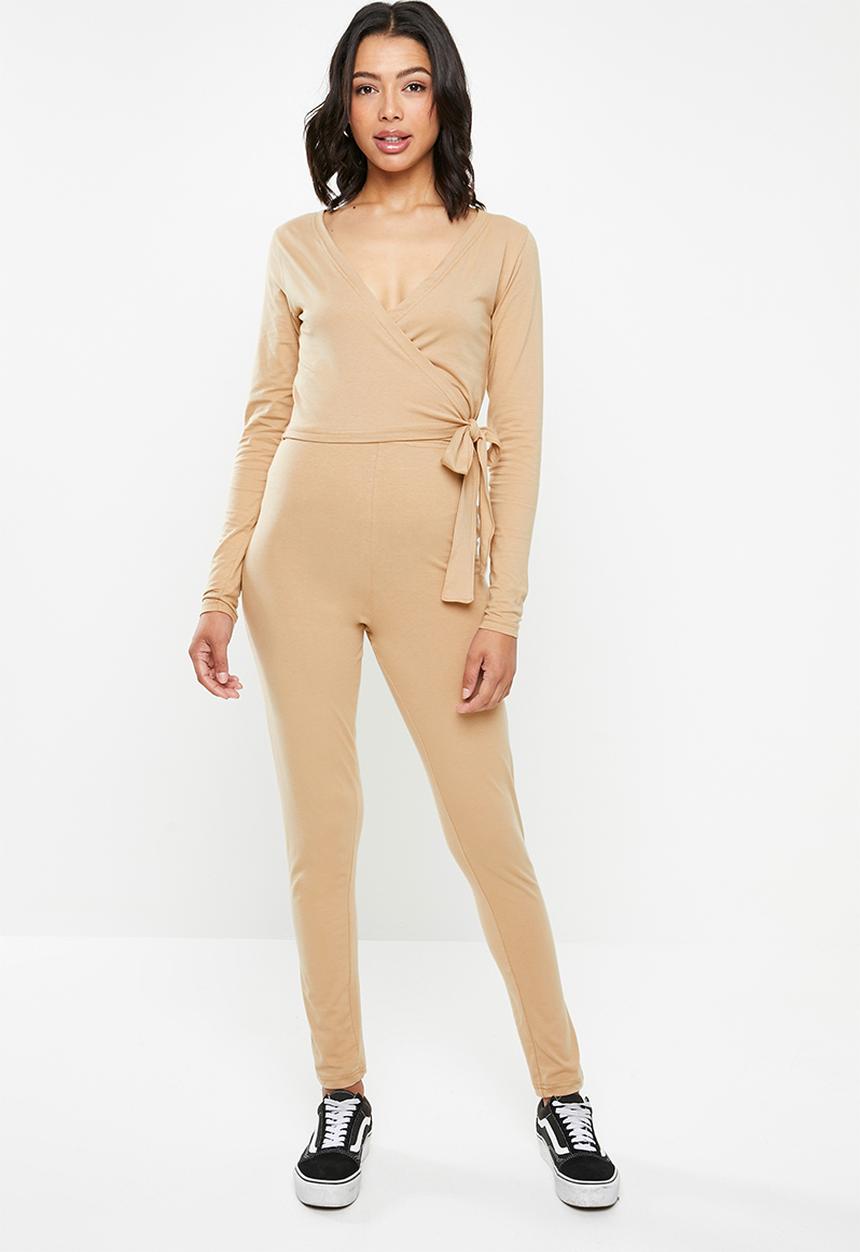 Missguided - Wrap top long sleeve legging lounge set - brown