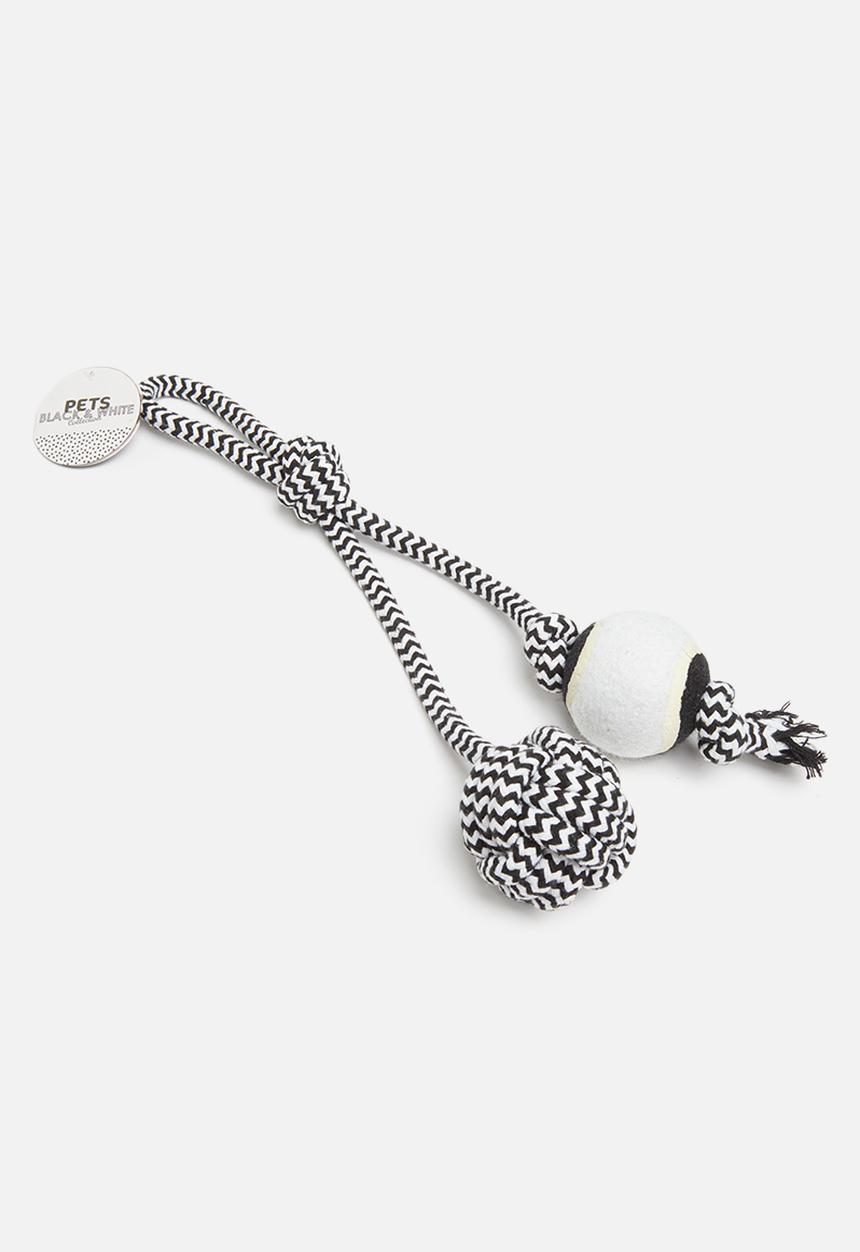 Pet Collection - Double rope with ball toy - black & white
